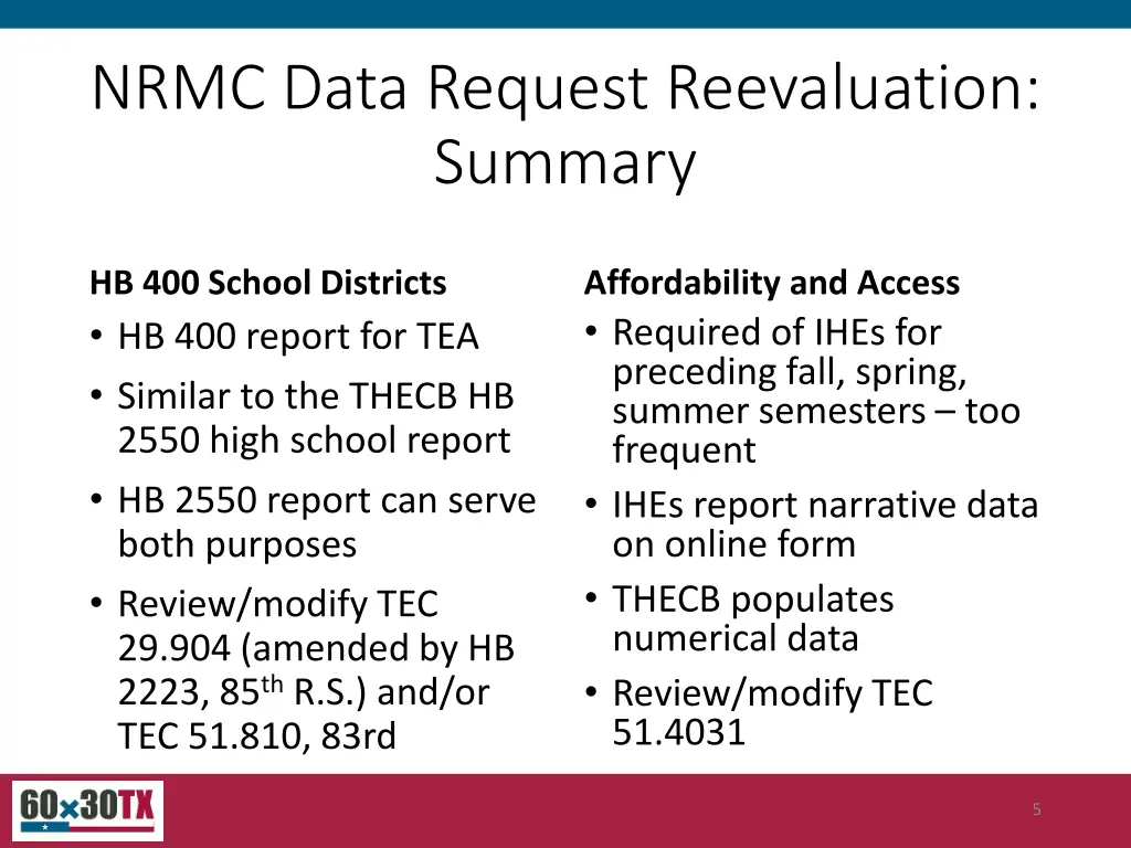 nrmc data request reevaluation summary