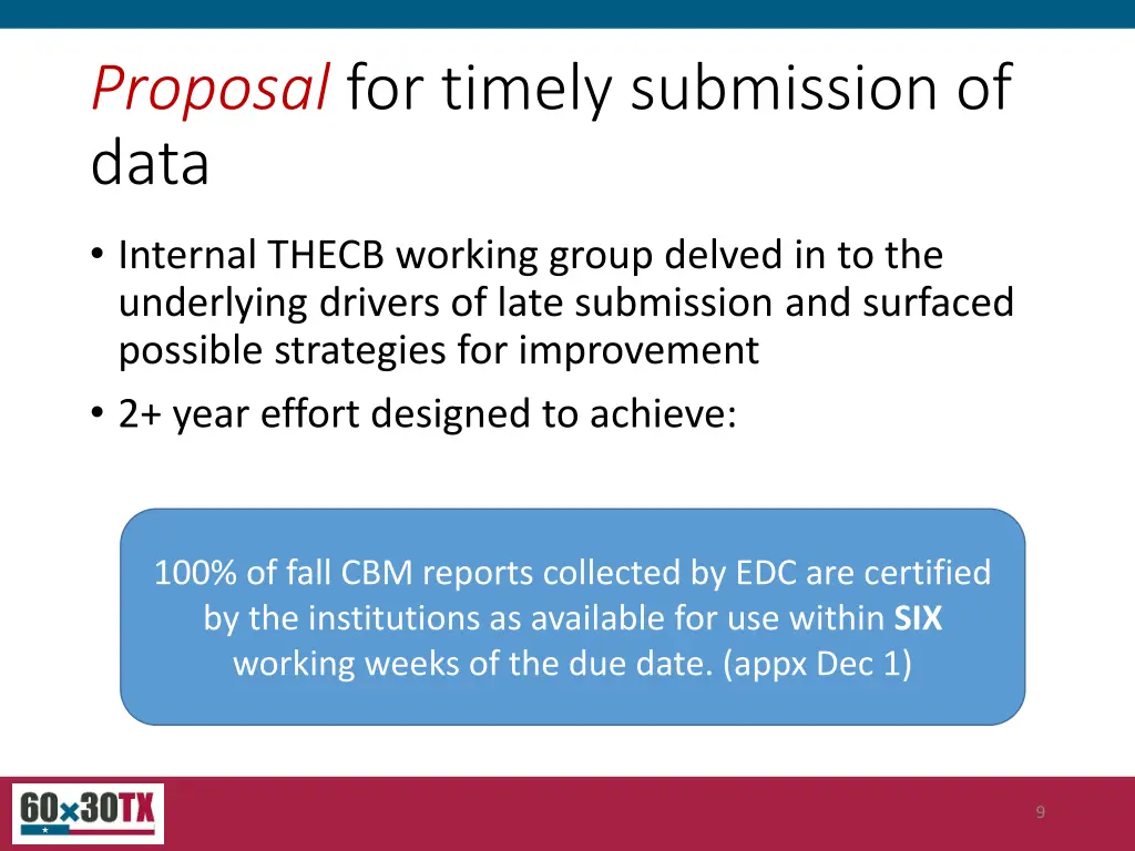 proposal for timely submission of data