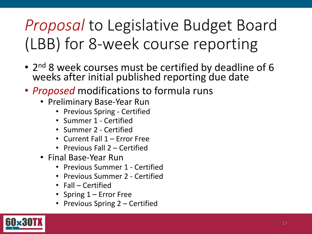 proposal to legislative budget board