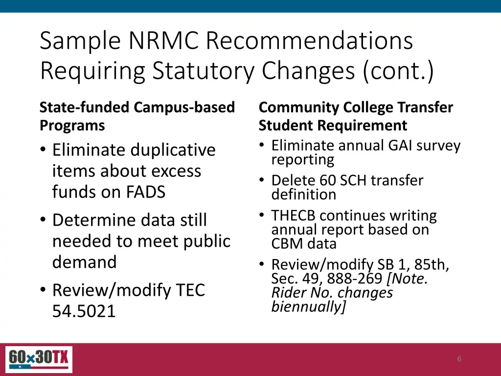 sample nrmc recommendations requiring statutory