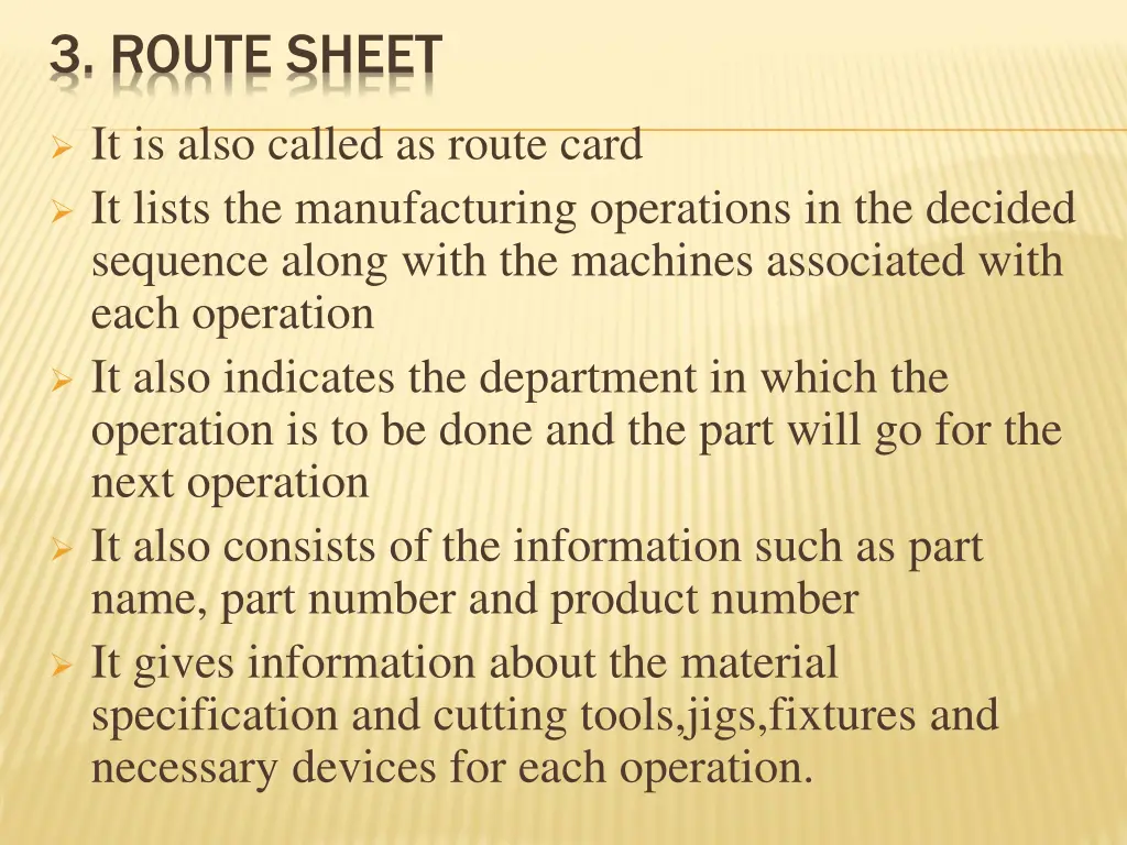 3 route sheet