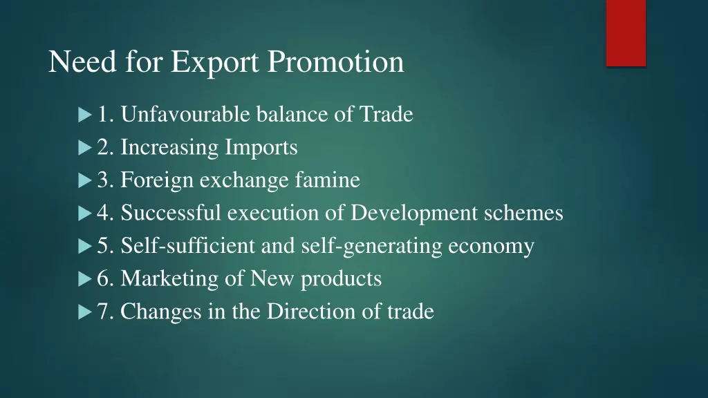 need for export promotion