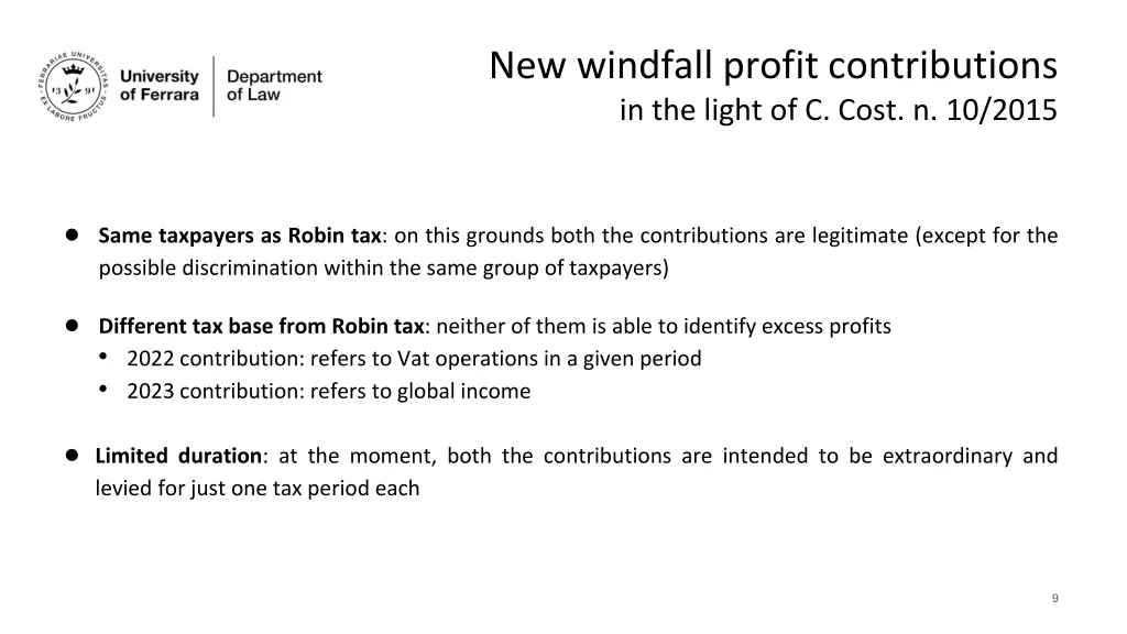 new windfall profit contributions in the light