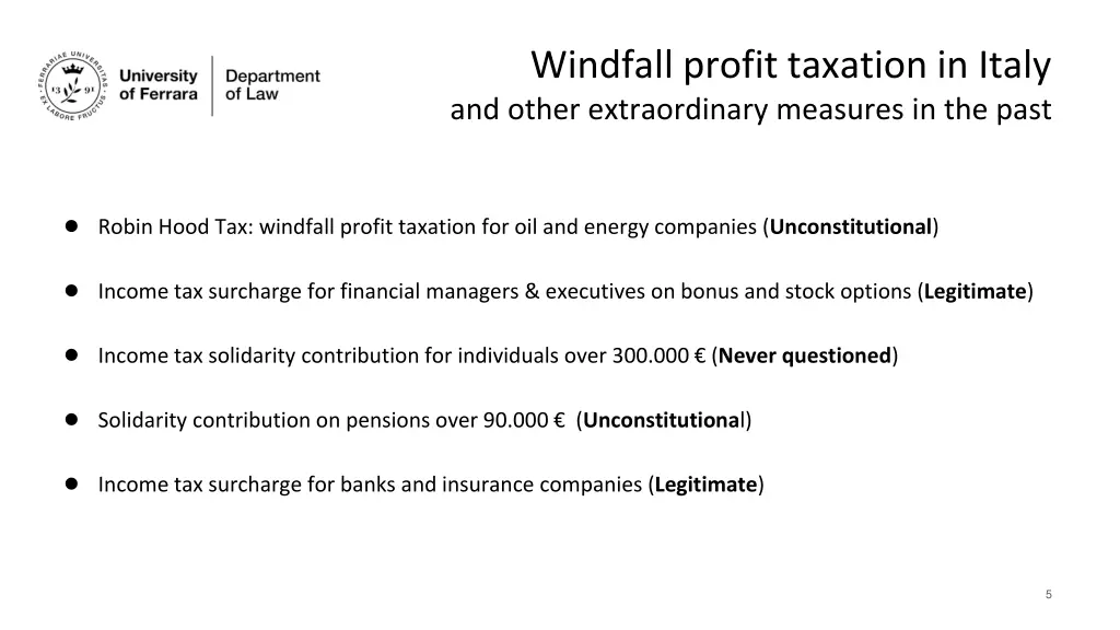 windfall profit taxation in italy and other