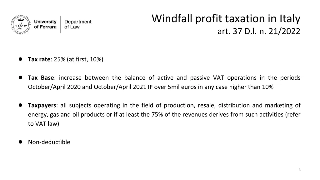 windfall profit taxation in italy