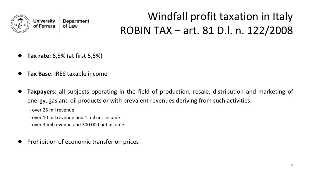 windfall profit taxation in italy robin