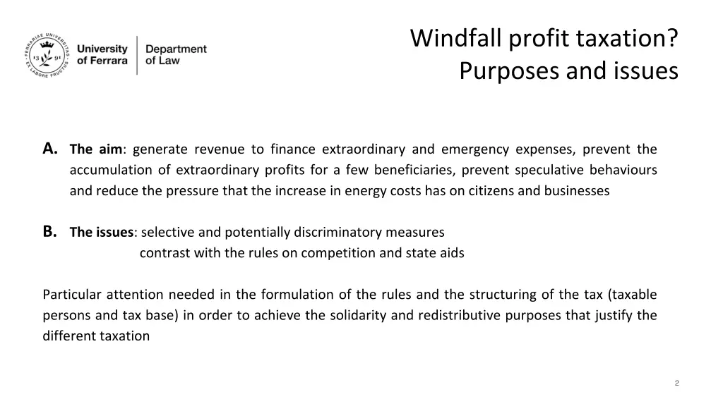 windfall profit taxation purposes and issues