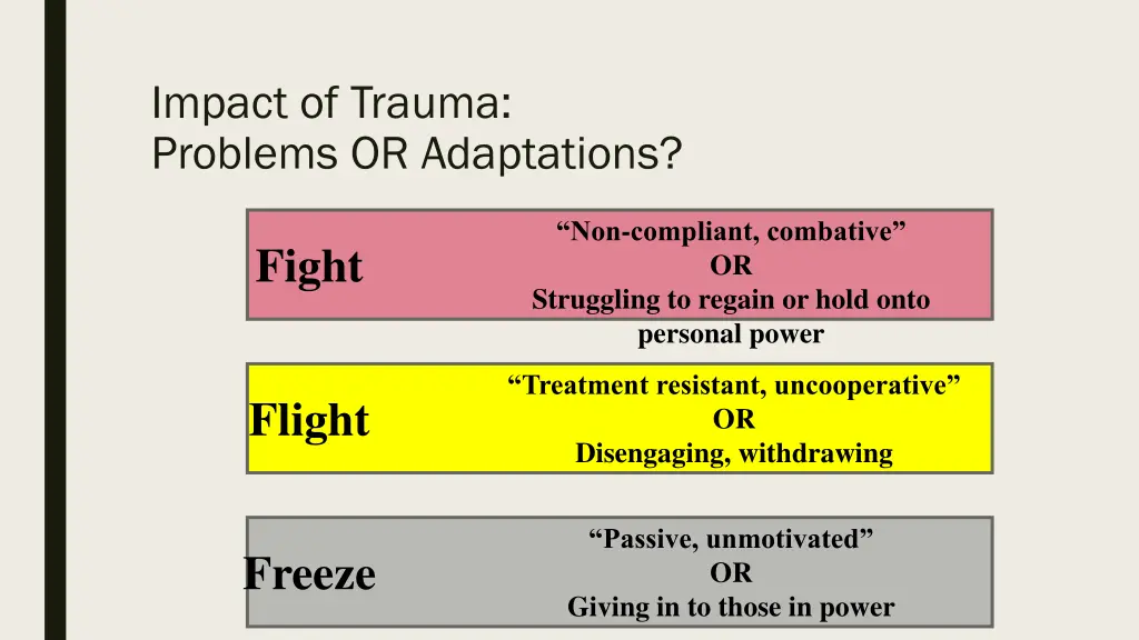 impact of trauma problems or adaptations