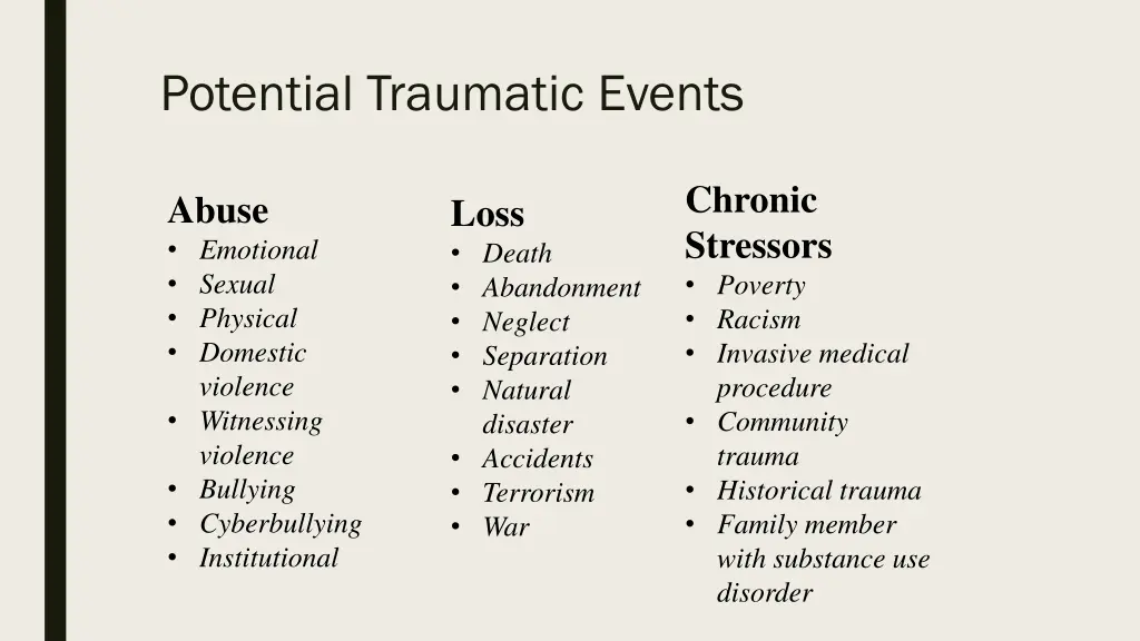 potential traumatic events