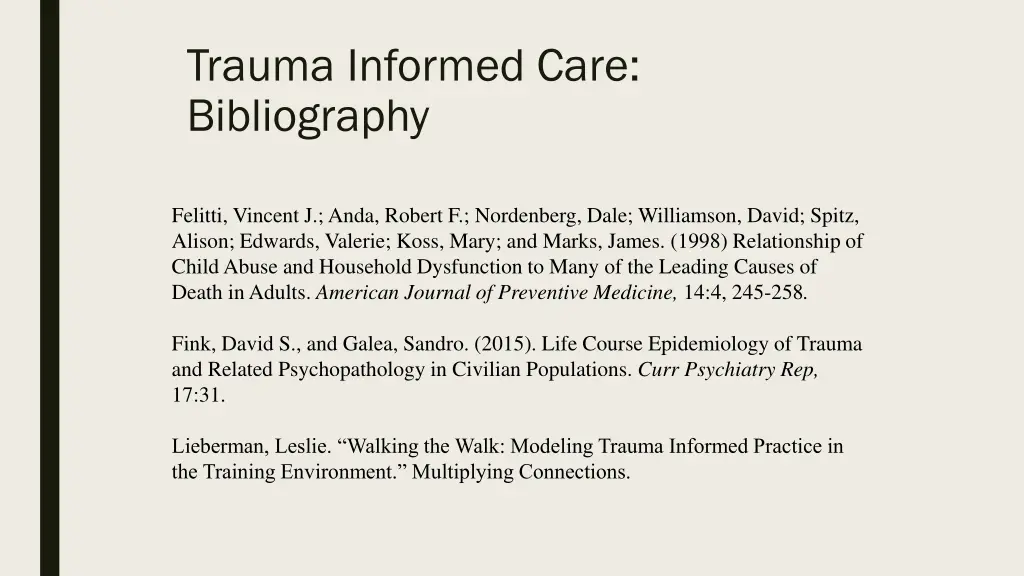 trauma informed care bibliography 1