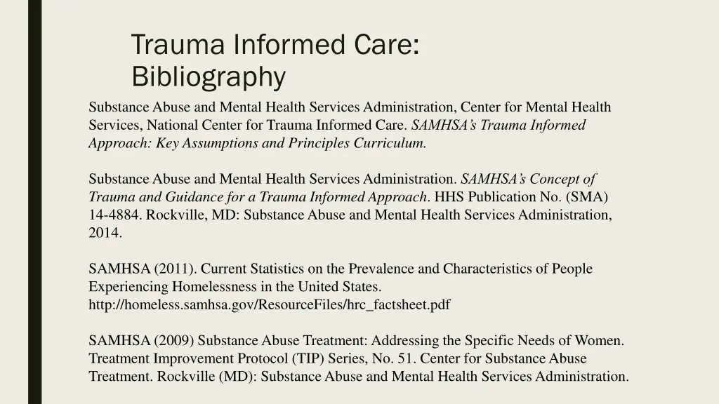 trauma informed care bibliography substance abuse