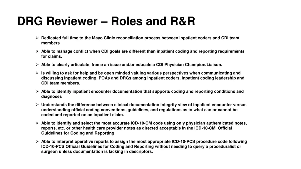 drg reviewer roles and r r