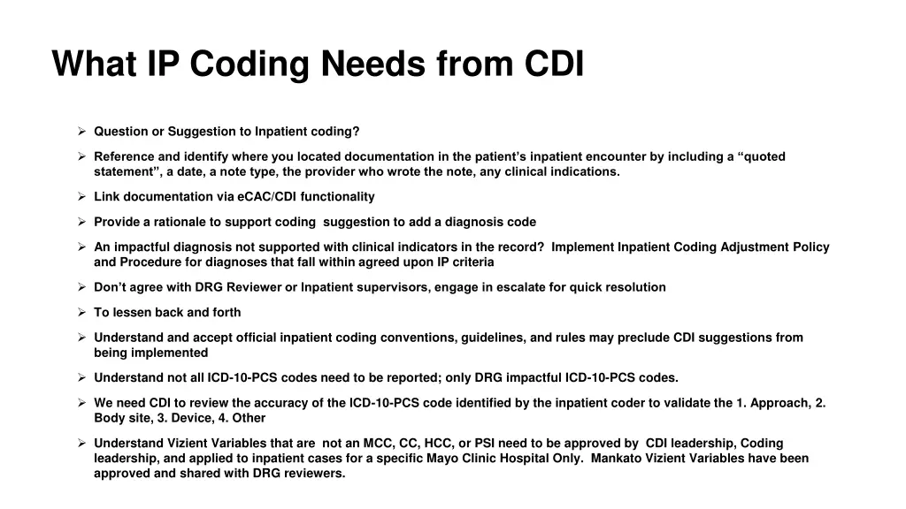 what ip coding needs from cdi