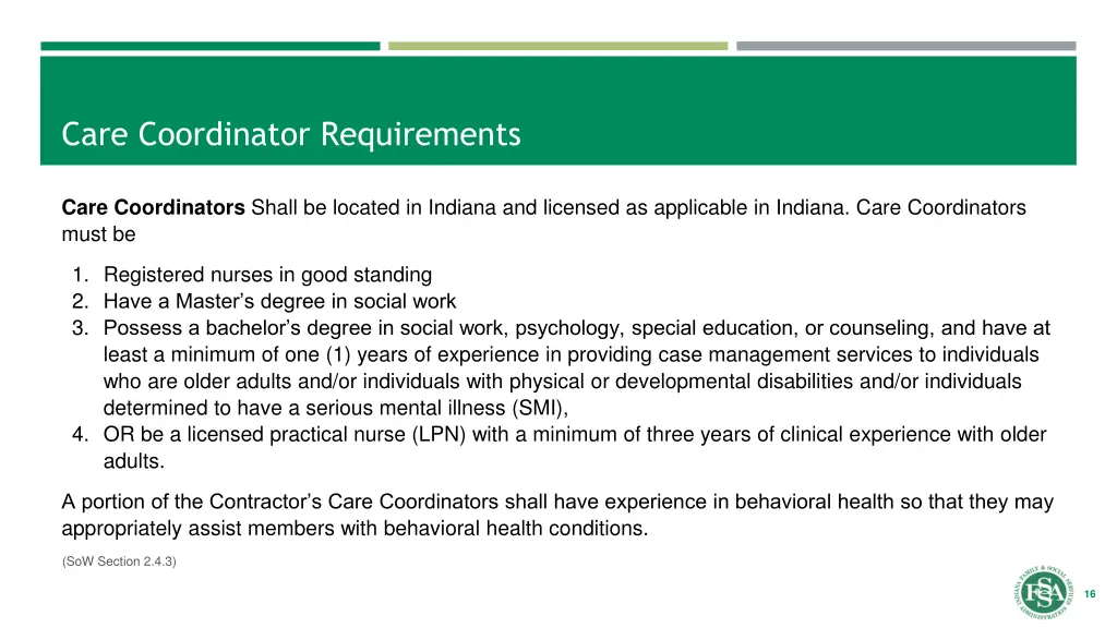 care coordinator requirements