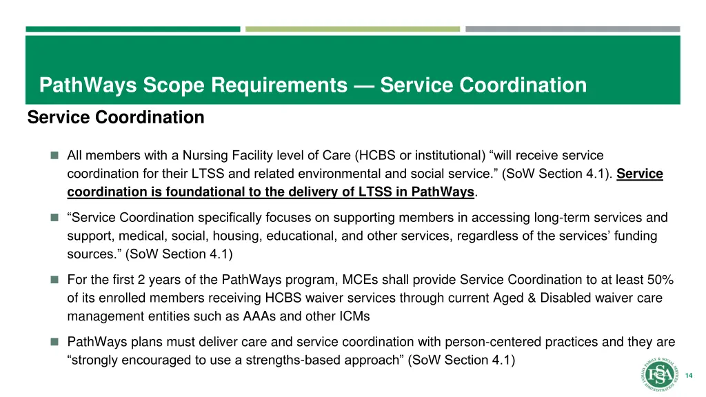 pathways scope requirements service coordination