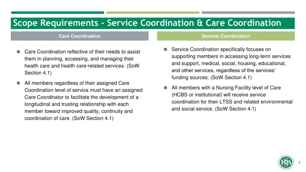 scope requirements service coordination care