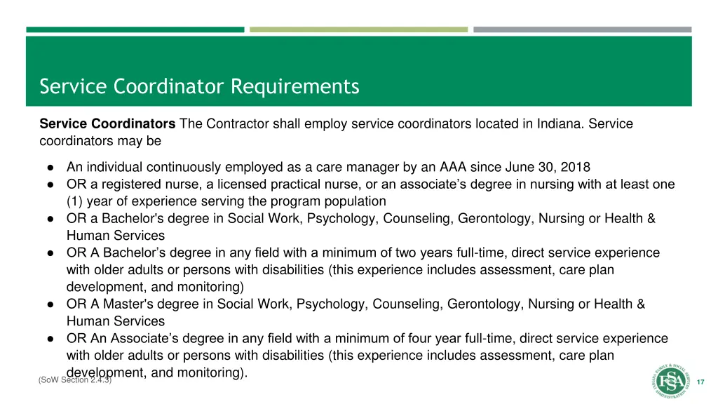 service coordinator requirements