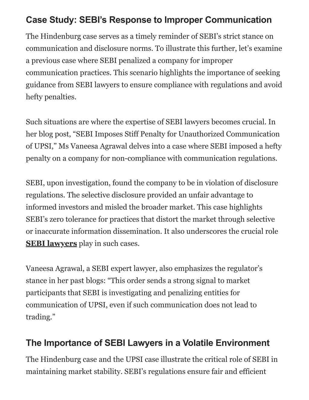 case study sebi s response to improper