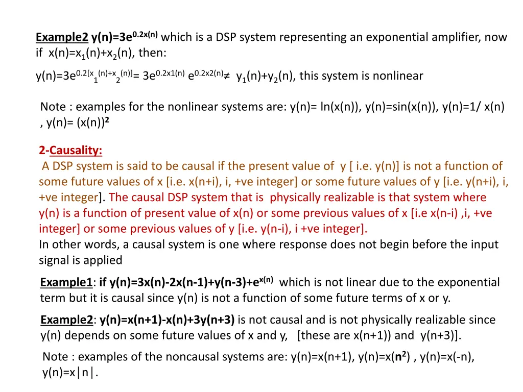 example2 y n 3e 0 2x n which is a dsp system