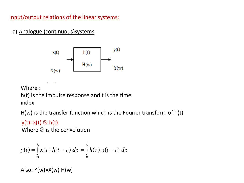 input output relations of the linear systems