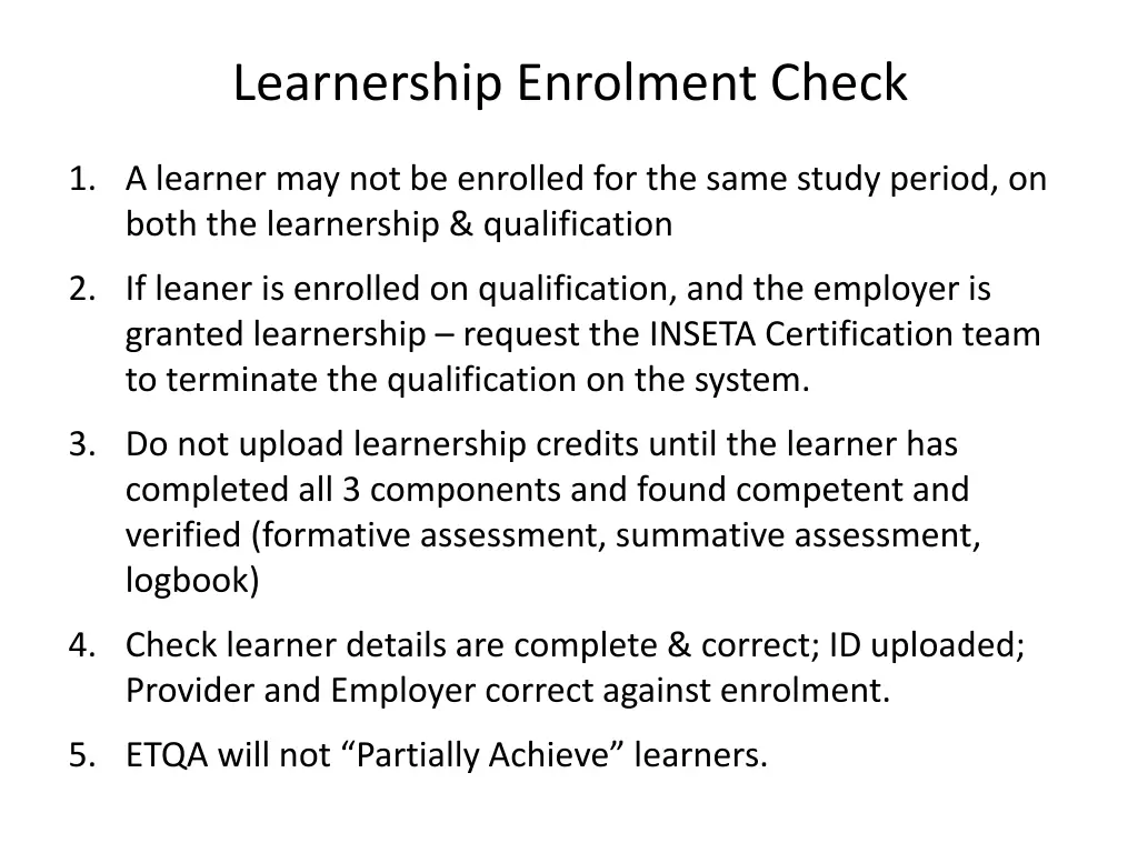 learnership enrolment check