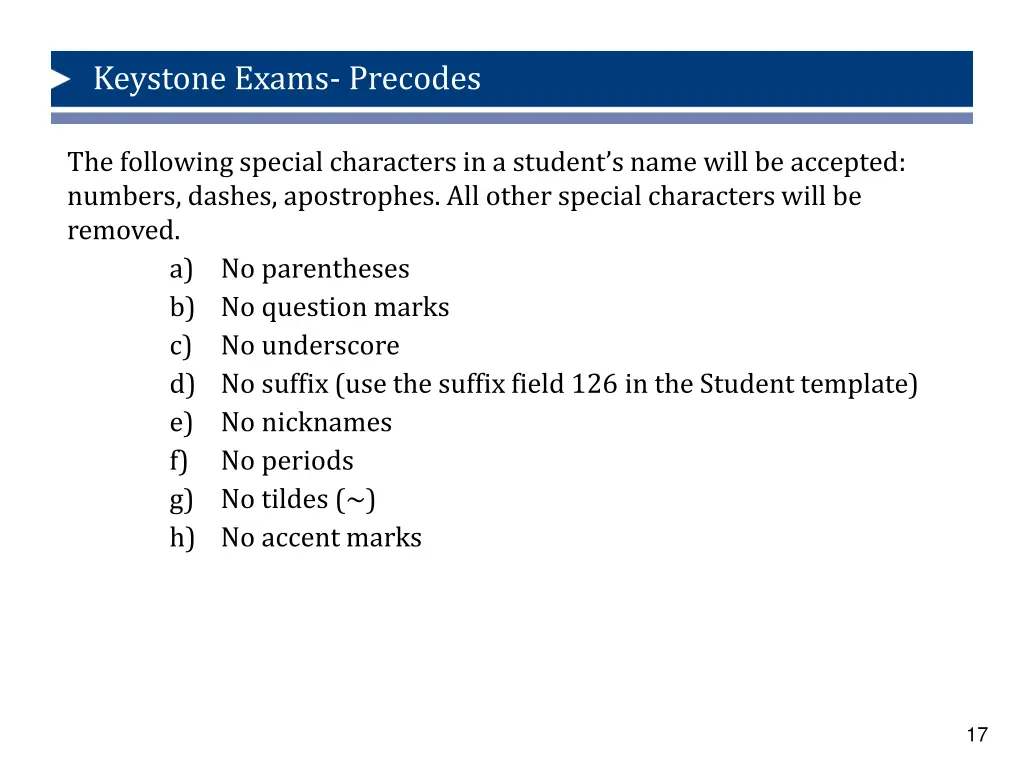 keystone exams precodes 12