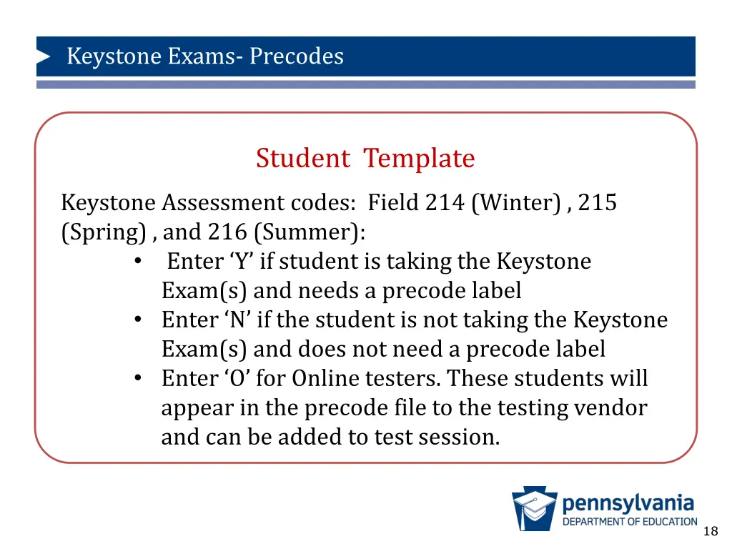 keystone exams precodes 13