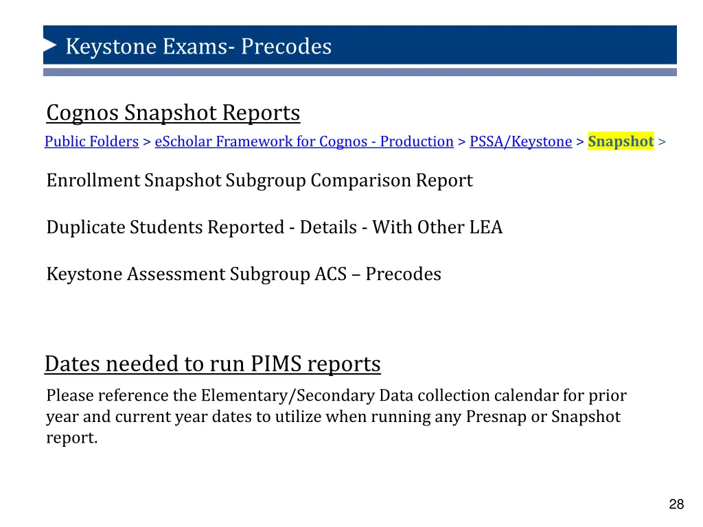 keystone exams precodes 23