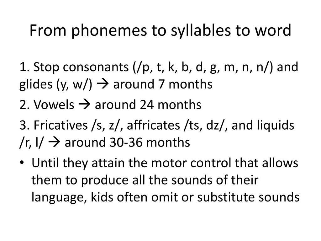 from phonemes to syllables to word