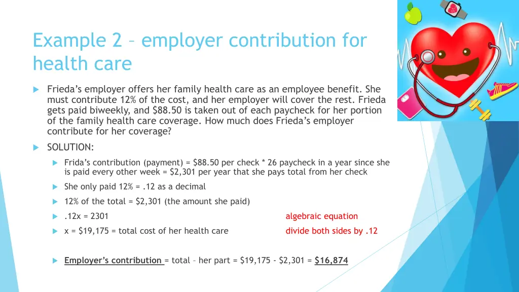 example 2 employer contribution for health care