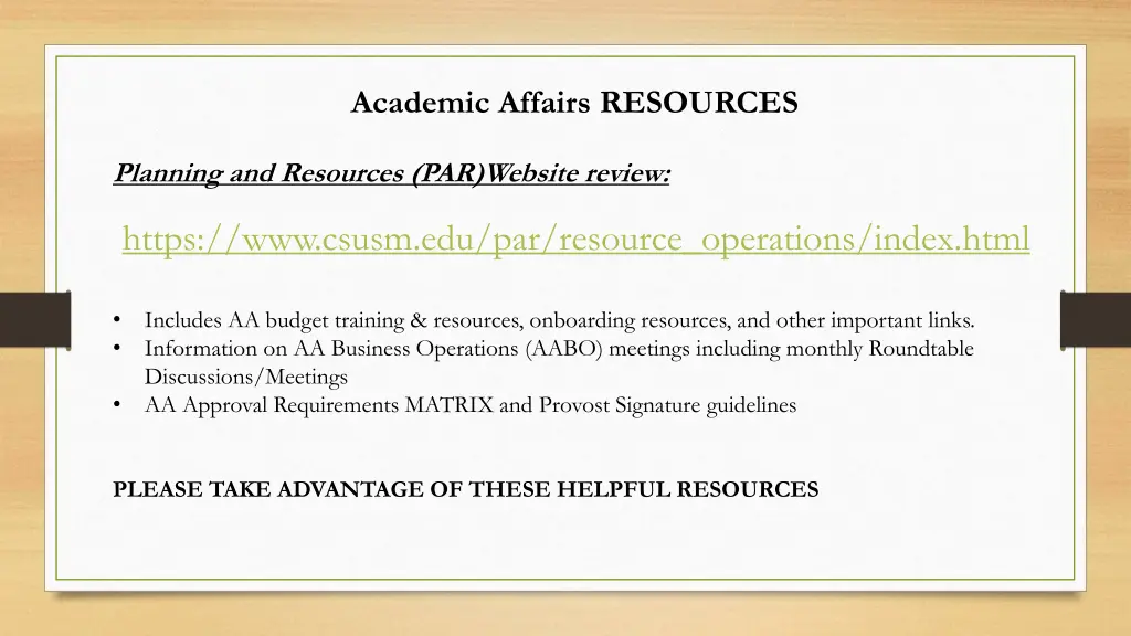 academic affairs resources