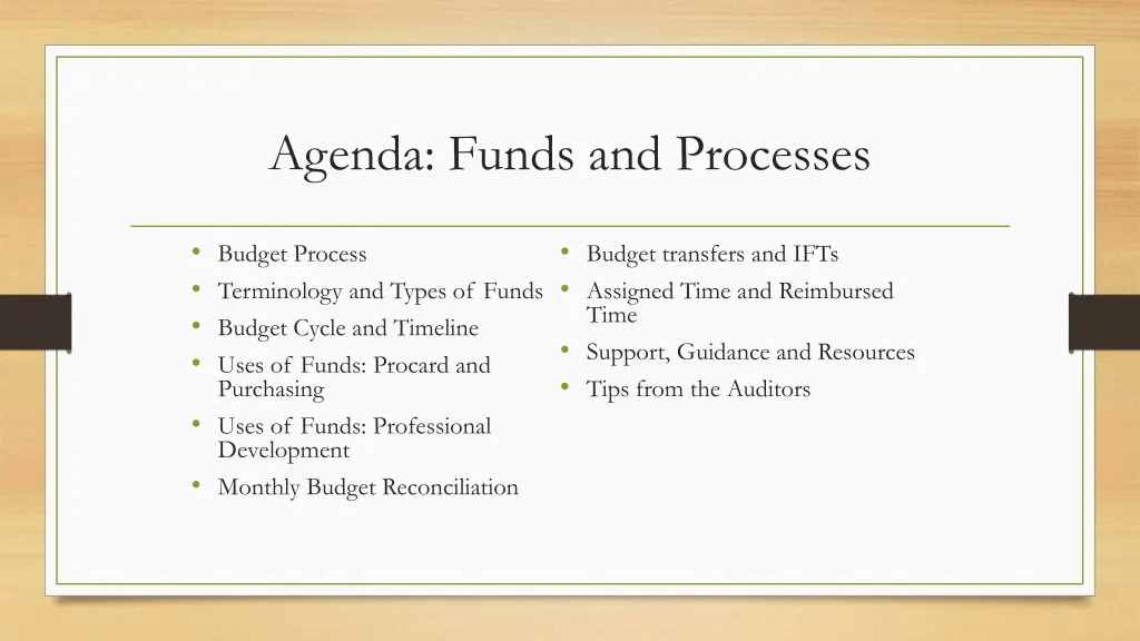 agenda funds and processes