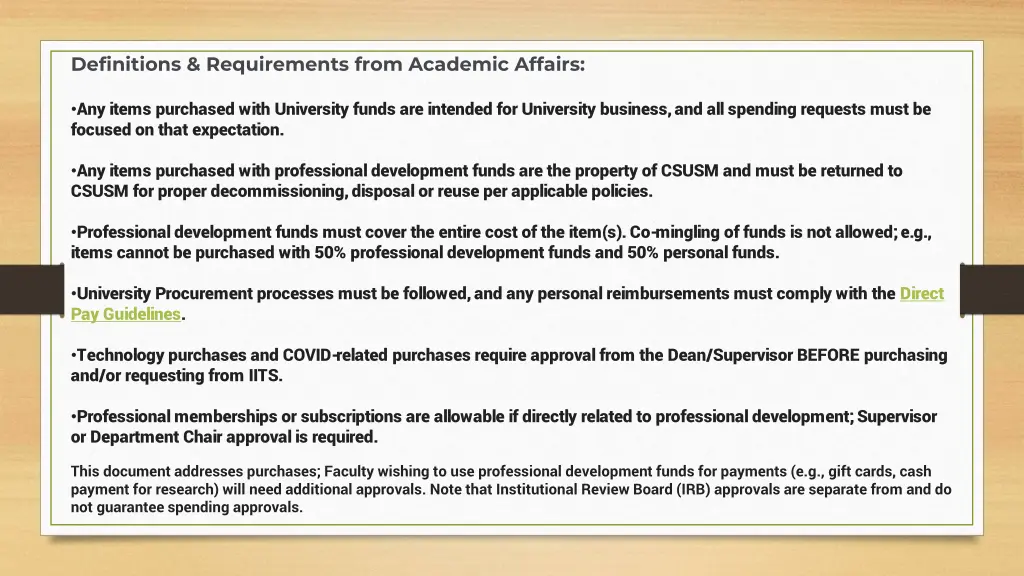 definitions requirements from academic affairs