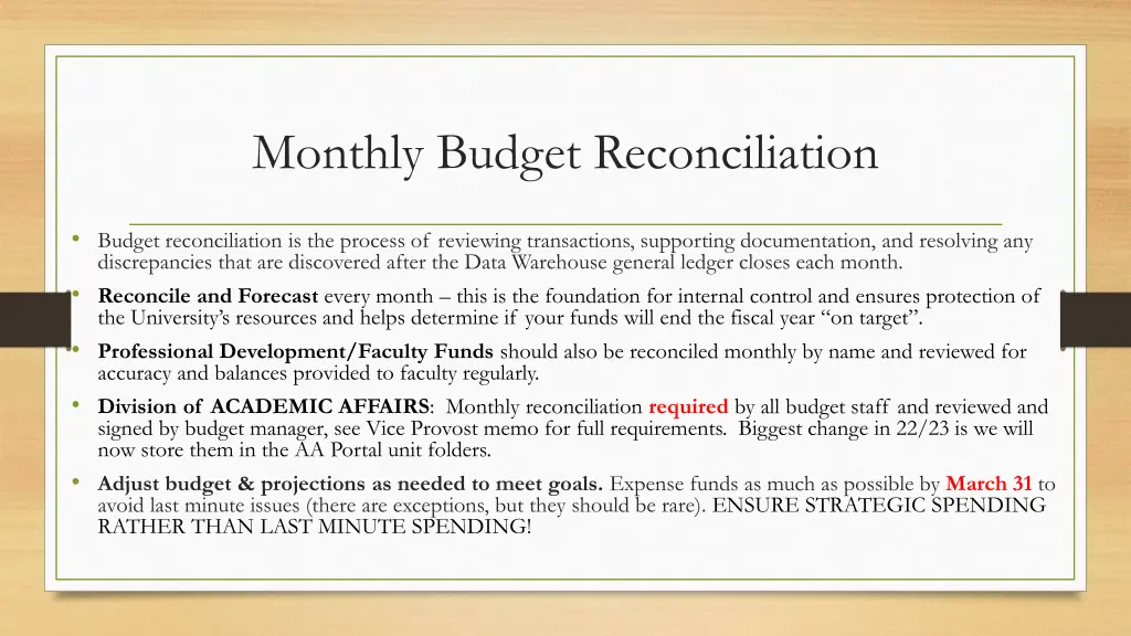 monthly budget reconciliation