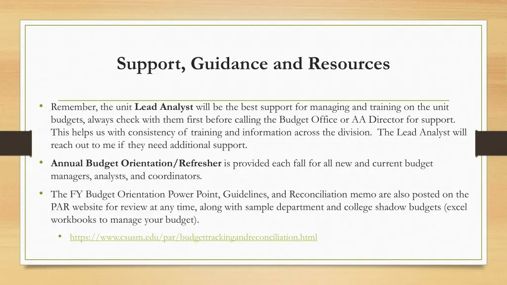 support guidance and resources