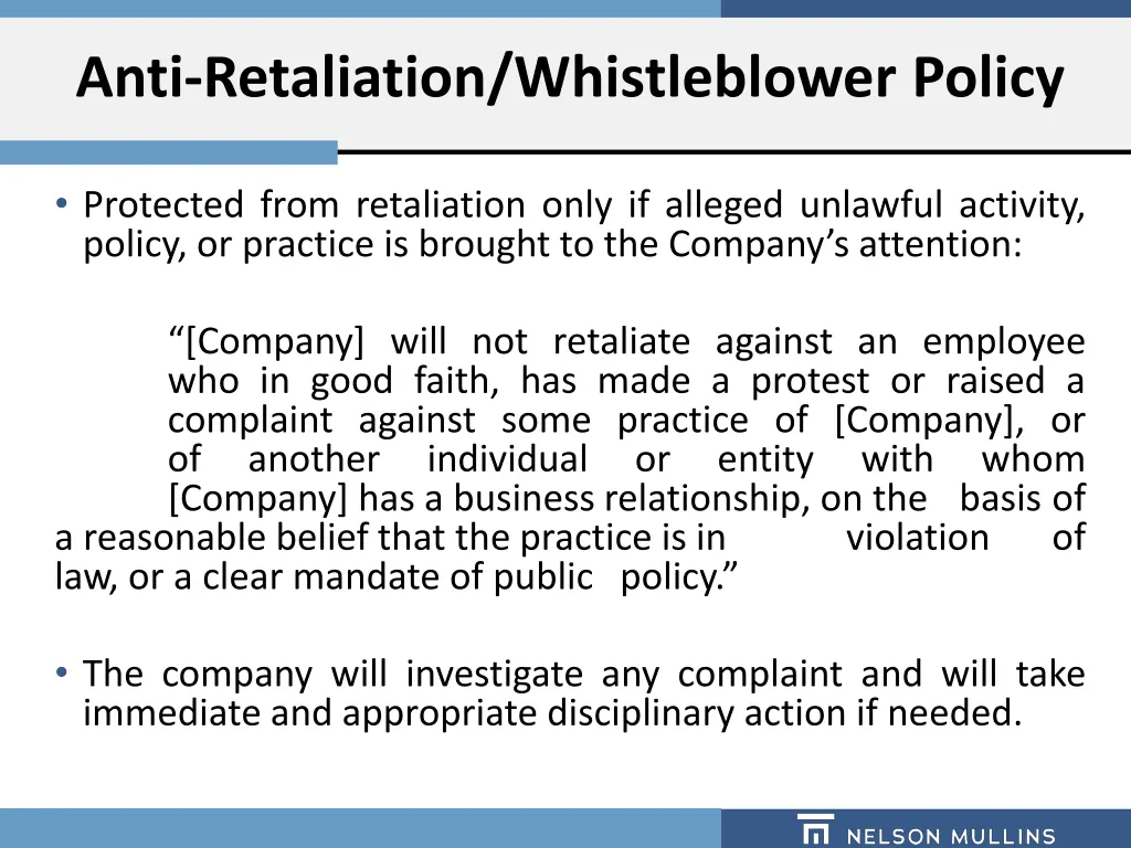 anti retaliation whistleblower policy