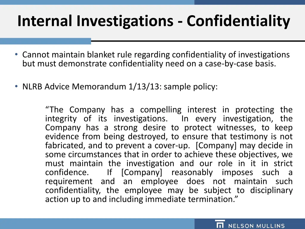 internal investigations confidentiality