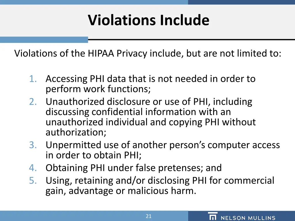 violations include