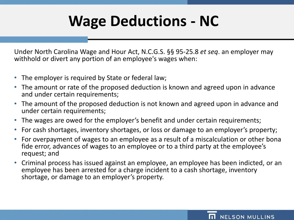 wage deductions nc