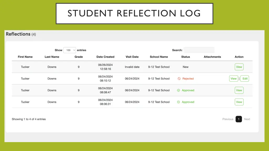 student reflection log