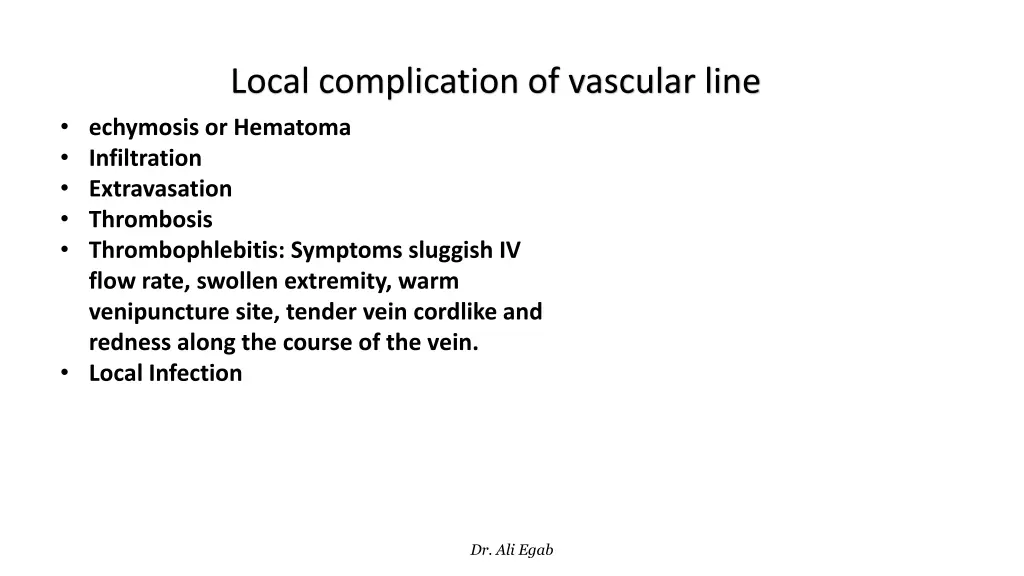 local complication of vascular line