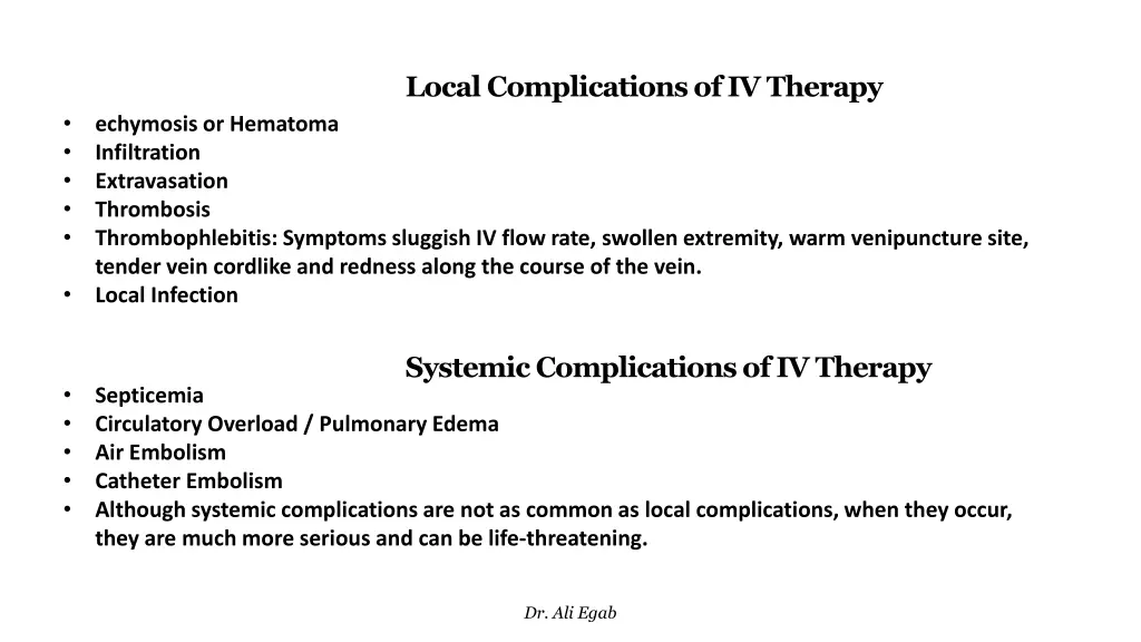 local complications of iv therapy