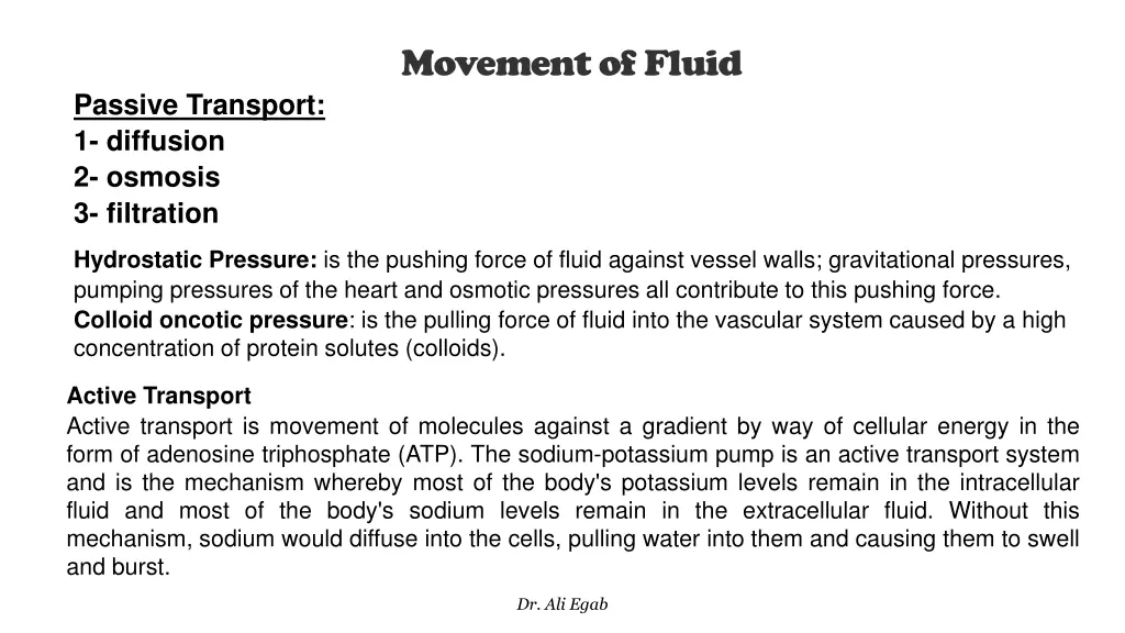 movement of fluid