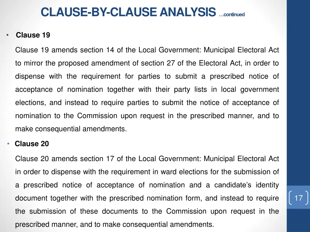 clause by clause analysis continued 9