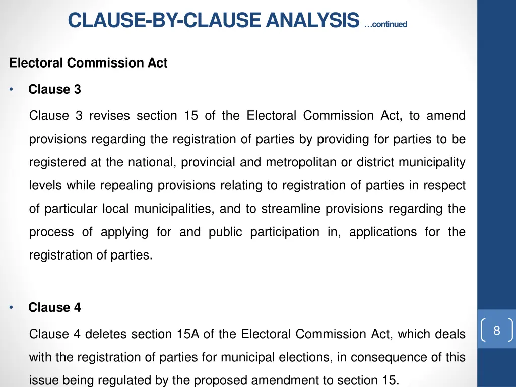 clause by clause analysis continued