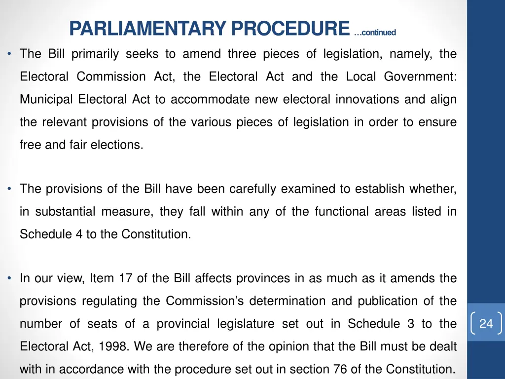 parliamentary procedure continued the bill