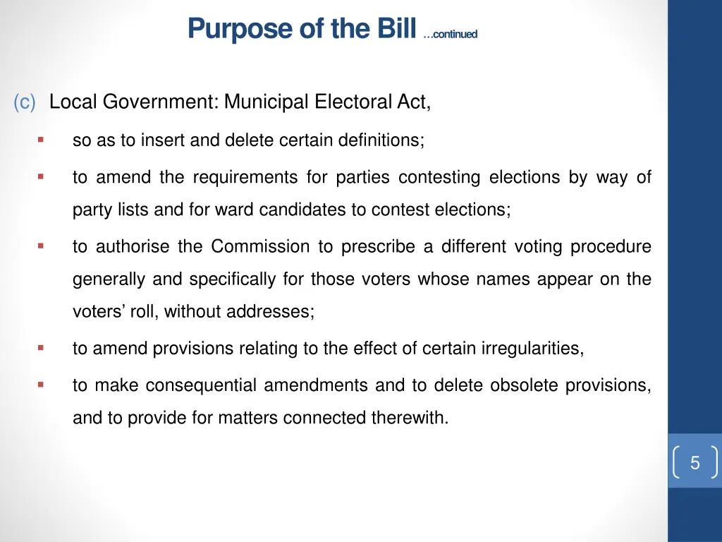 purpose of the bill continued 1