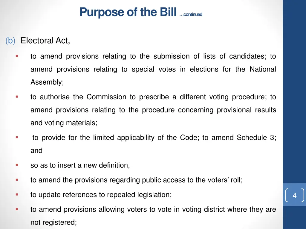 purpose of the bill continued