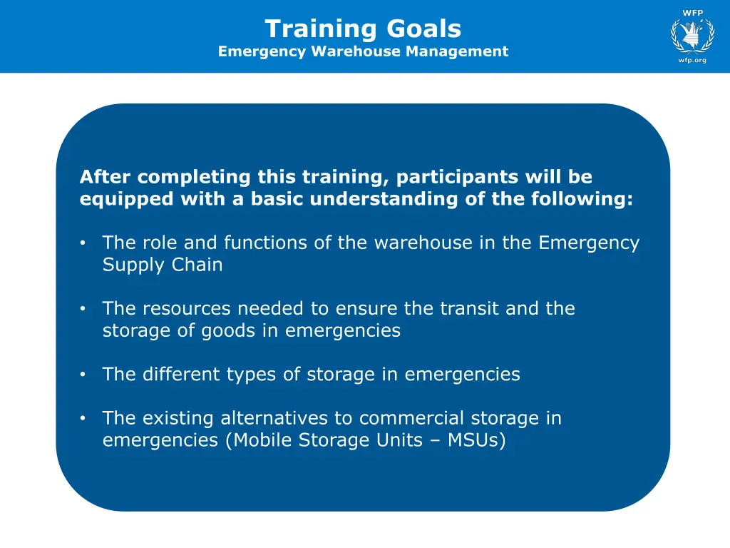 training goals emergency warehouse management