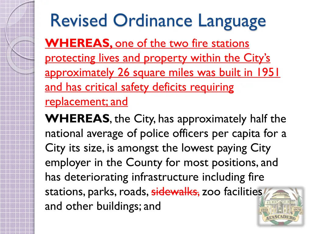 revised ordinance language whereas